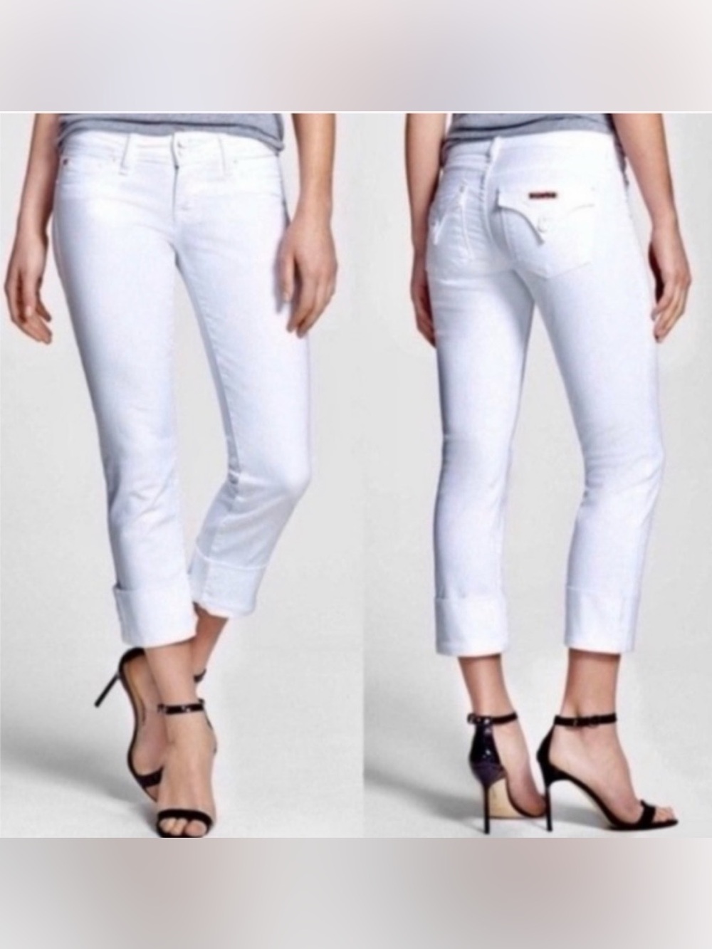 Hudson White Ginny Crop Straight Leg Cuffed Denim Jeans.  Sz 27